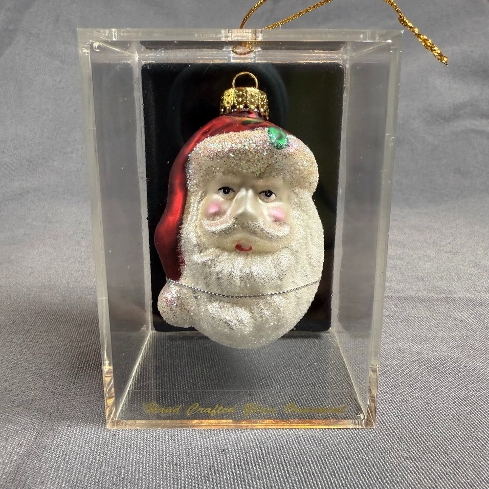 Vintage Handcrafted Santa Claus Glass Ornament in Display Box - Unique Treasure